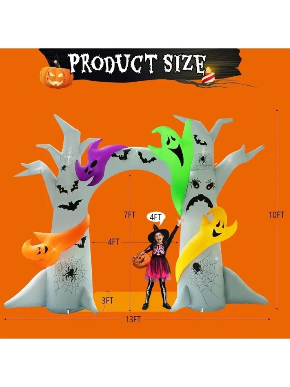 14FT Halloween Inflatable Tree Arch with Colorful Ghosts & LED Lights - Outdoor